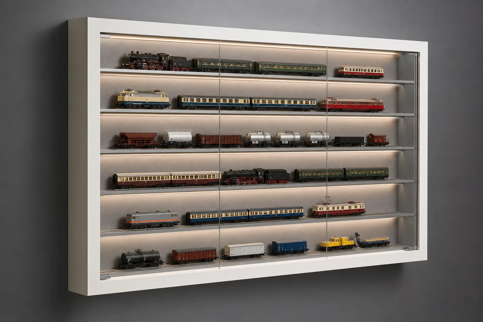 Projection produit d'une vitrine murale à six niveaux